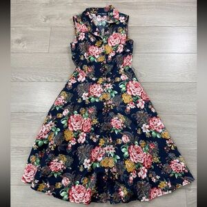 Princess Highway Cotton Floral Rose Print Poplin A-Line Sleeveless Shirt Dress